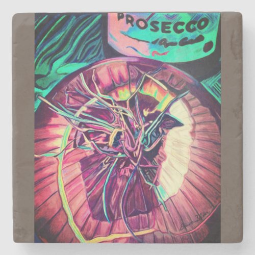 Coaster With Prosecco and Onion custom art