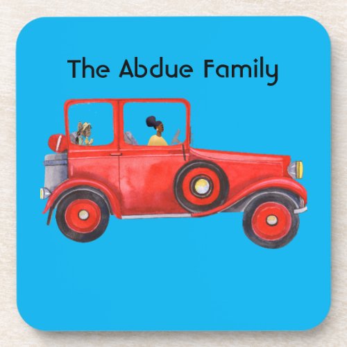 Coaster with Vintage Red Car  Black Family