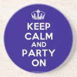 Coasters<br><div class="desc">Based on the original Keep Calm and ... poster this cream and blue Keep Calm and Party On Coaster features a custom designed font that matches the original closely.</div>