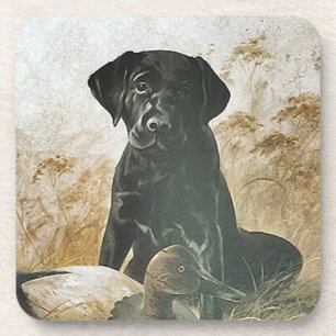 Coasters Black Lab Labrador Puppy Dog w Duck Decoy