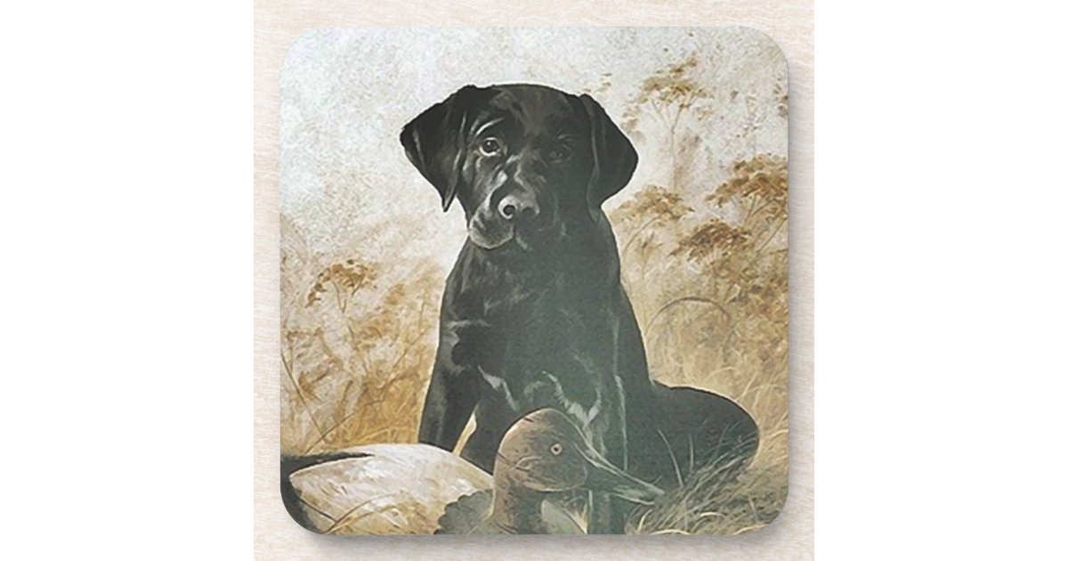 Coasters Black Lab Labrador Puppy Dog w Duck Decoy | Zazzle.com