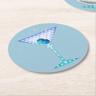 COASTERS, BLUE MARTINI DESIGN ROUND PAPER COASTER
