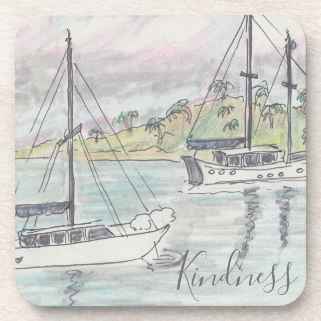 Coasters "Boats Fiji Watercolor Sketch " (Front)