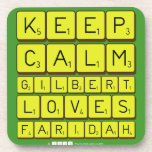 Keep 
 Calm 
 Gilbert 
 Loves 
 Faridah   Coasters (Cork)