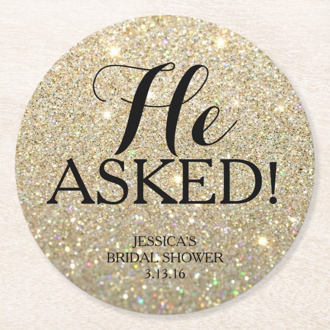 Coasters - Glitter Bridal Shower - He Asked (Front)