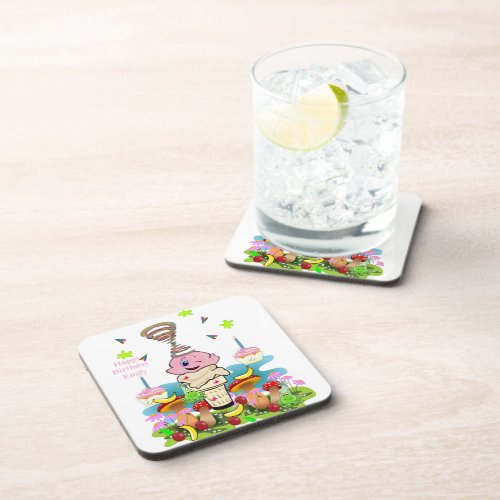 Coasters Happy Birthday Pink Cupcake