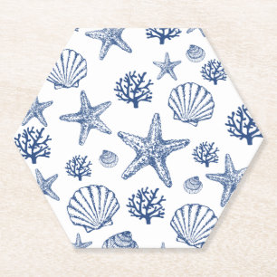 Coasters Navy Blue Seashell Pattern 