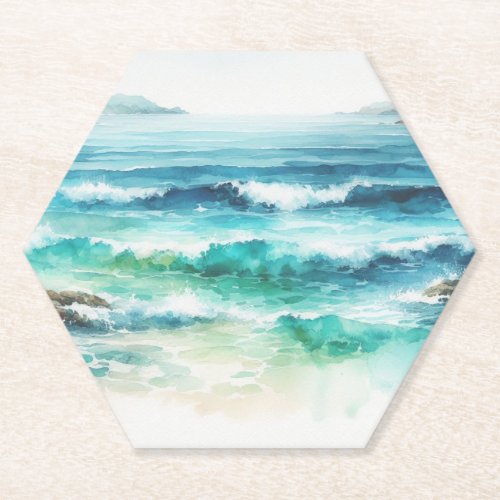 Coasters Ocean Waves Beach Watercolor Painting