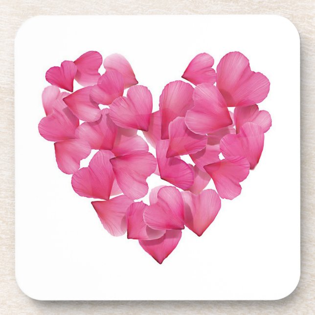 Coasters. Rose petal heart pattern plastic coaster (Front)