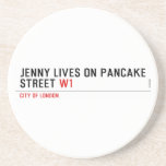 Jenny lives on pancake Street  Coasters (Sandstone)