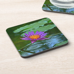 COASTERS/SET OF 6 "PURPLE AND GOLD LOTUS BLOSSOM" COASTER