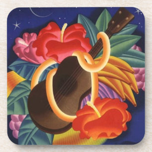 Coasters Tiki Bar Ukulele Hibiscus Tropical Nights