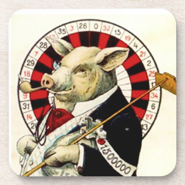 Coasters Vintage Gambler Gambling Roulette Pig (Front)