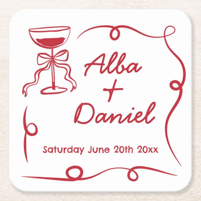 Coasters Wedding Whimsical Hand Drawn Illustrated (Front)
