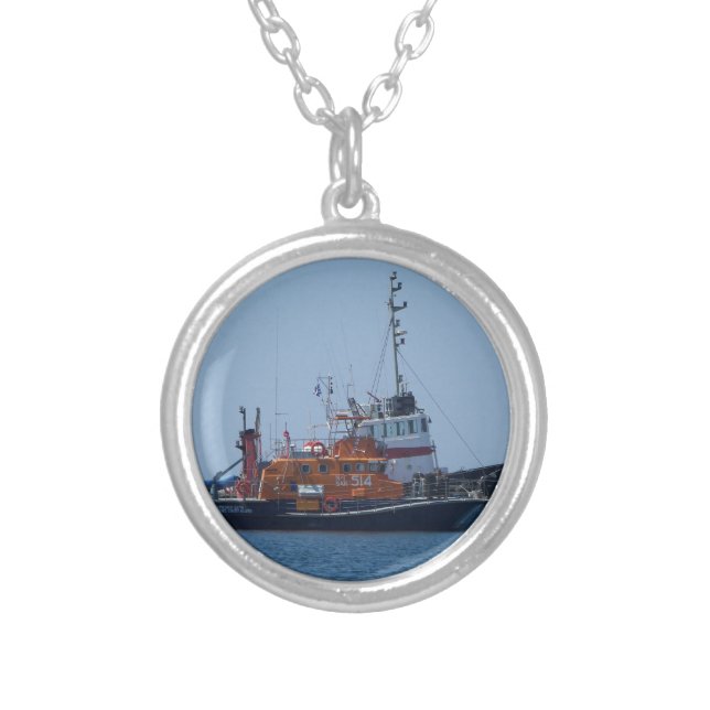 Coastguard Boat And Tug Boat Silver Plated Necklace (Front)