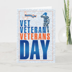 Coastguardsman Veterans Day Blue and Orange Holiday Card