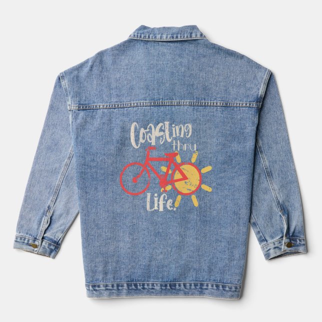 Coasting Thru Life  Cyclist  1  Denim Jacket (Back)