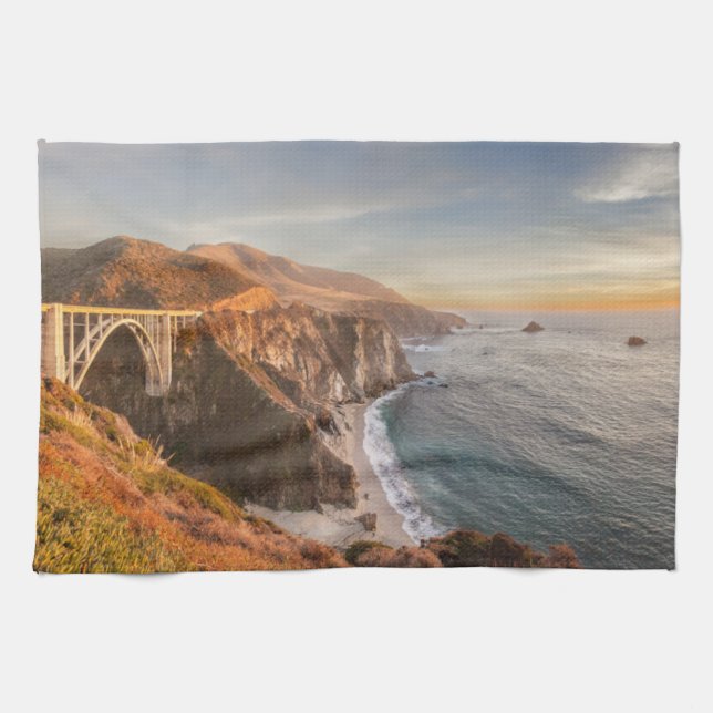 Coastline | Bixby Bridge, Big Sur California Kitchen Towel (Horizontal)