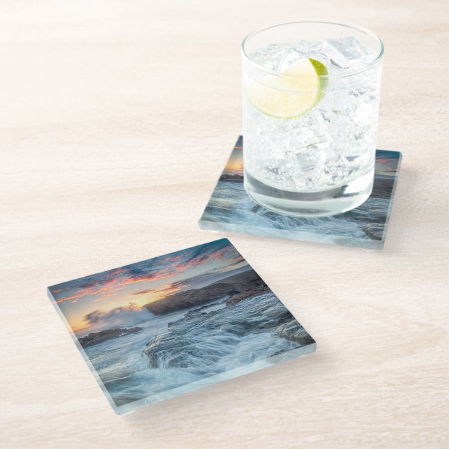 Coastline | Carmel California Glass Coaster (Angled)
