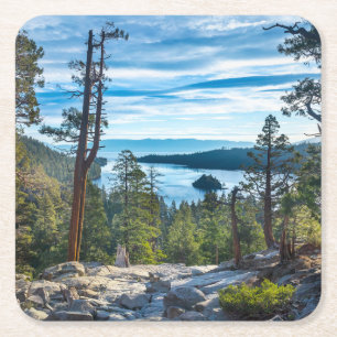 Coastline   Emerald Bay, Lake Tahoe, California Square Paper Coaster