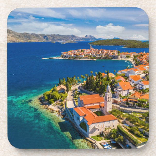 Coastline | Korcula Town, Korcula Island, Croatia Beverage Coaster (Front)
