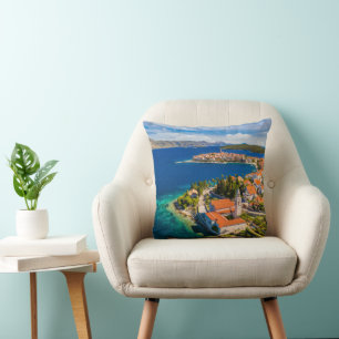 Coastline Korcula Town, Korcula Island, Croatia Throw Pillow
