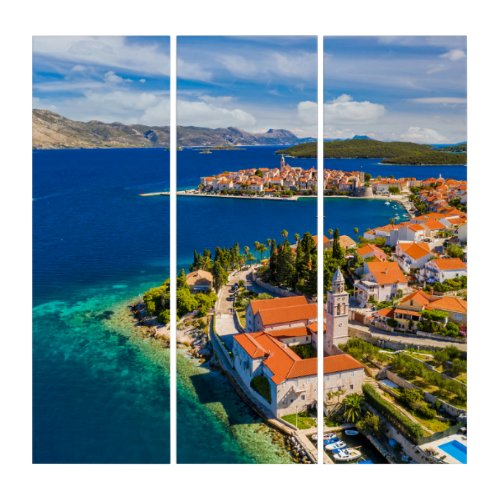 Coastline  Korcula Town Korcula Island Croatia Triptych