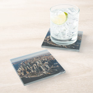 Coastline Manhattan, New York City Glass Coaster
