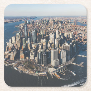 Coastline Manhattan, New York City Square Paper Coaster