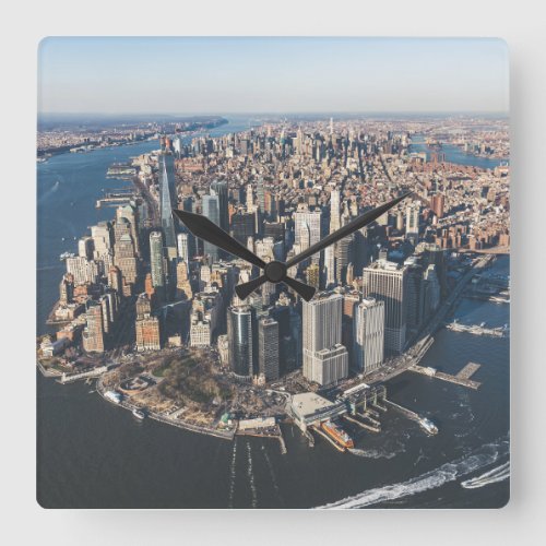 Coastline  Manhattan New York City Square Wall Clock