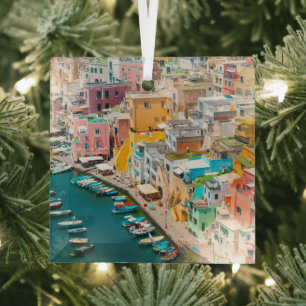 Coastline Naples Italy Glass Ornament