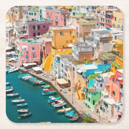 Coastline | Naples Italy Square Paper Coaster