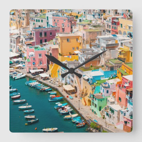 Coastline  Naples Italy Square Wall Clock