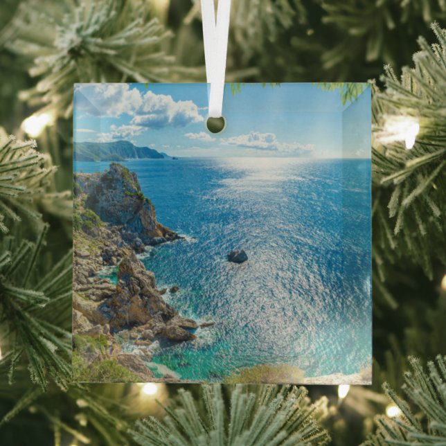 Coastline | Palaiokastritsa, Corfu, Greece Glass Ornament (Insitu)