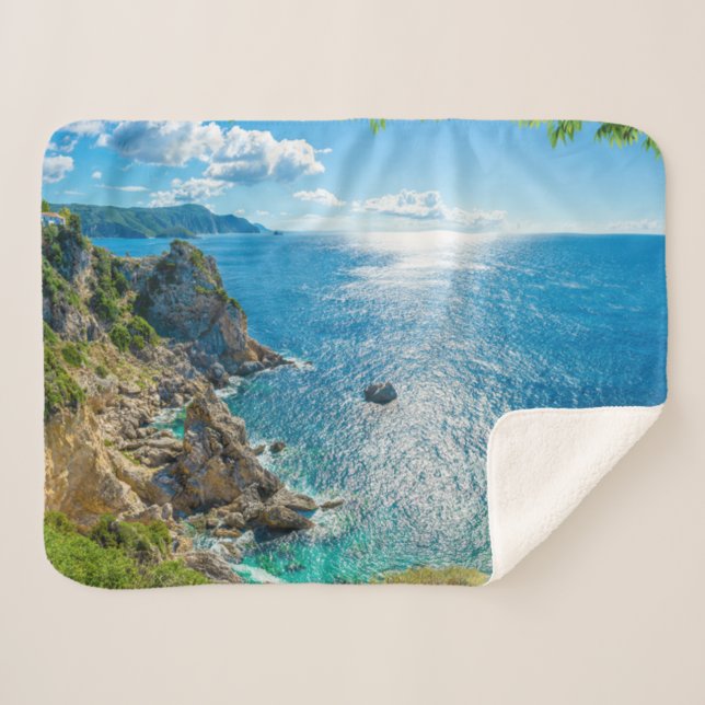 Coastline | Palaiokastritsa, Corfu, Greece Sherpa Blanket (Front (Horizontal))