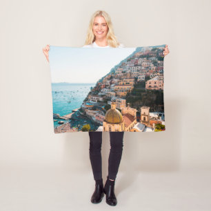 Coastline Positano Italy, Cliffside Village Fleece Blanket