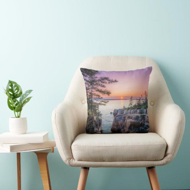 Coastline | Ravens Nest Acadia National Park Maine Throw Pillow (Chair)