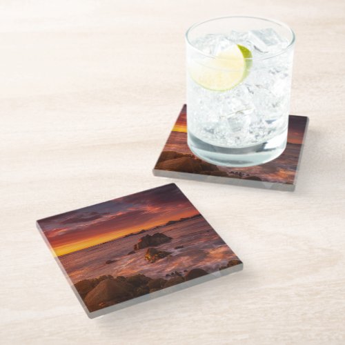 Coastline  Sunset Pacific Grove Carmel California Glass Coaster