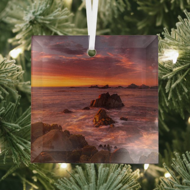 Coastline | Sunset Pacific Grove Carmel California Glass Ornament (Insitu)