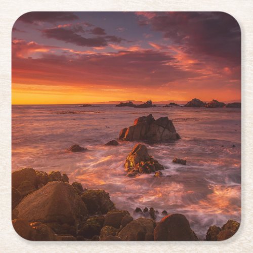 Coastline  Sunset Pacific Grove Carmel California Square Paper Coaster