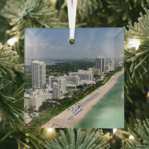 Coastline Urban Beach, Miami, Florida Glass Ornament
