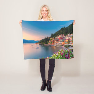 Coastline   Varenna, Lombardy, Italy Fleece Blanket