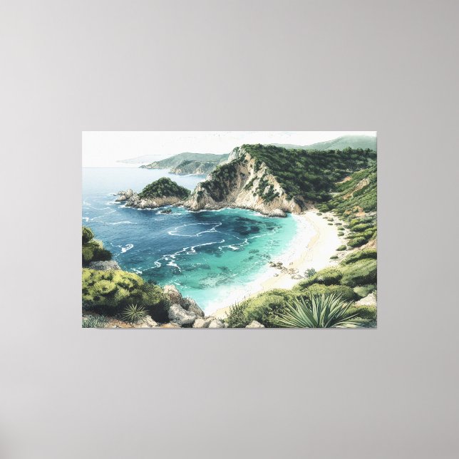Coastline view of Palaiokastritsa Painting, Corfu, Canvas Print (Front)