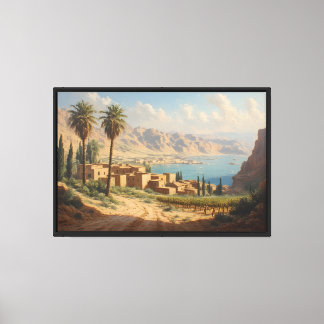 Coastline Village with Palm Trees Canvas Print