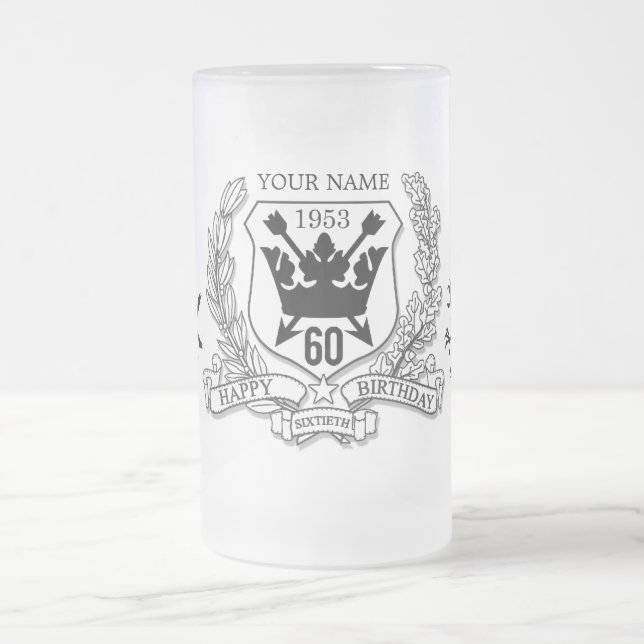 Coat of Arms Family Crest 60th Frosted Glass Beer Mug (Center)