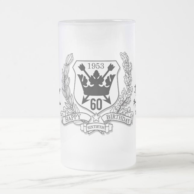 Coat of Arms Family Crest 60th Frosted Glass Beer Mug (Center)