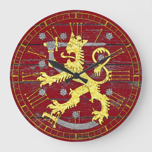 Coat of arms Finland Your Color Wood Large Clock (Front)