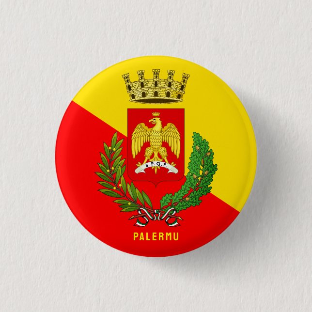 Coat of arms/ flag of Palermo (city), Sicily Button (Front)