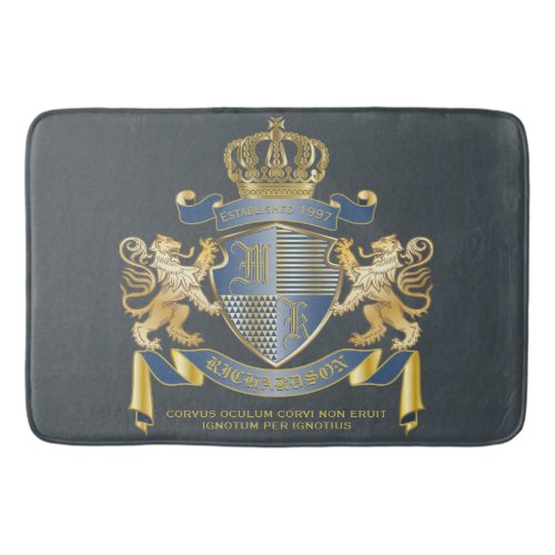 Coat of Arms Metallic Blue Gold Lion Ombre Emblem Bath Mat