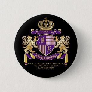 Coat of Arms Monogram Emblem Golden Lion Shield Button